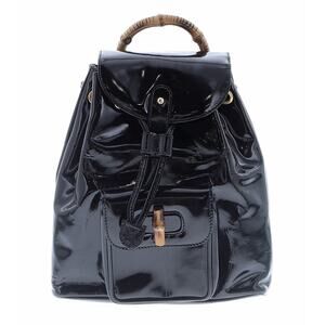 GUCCI Backpack Bamboo Black Gold Hardware Patent Leather Hand Bag